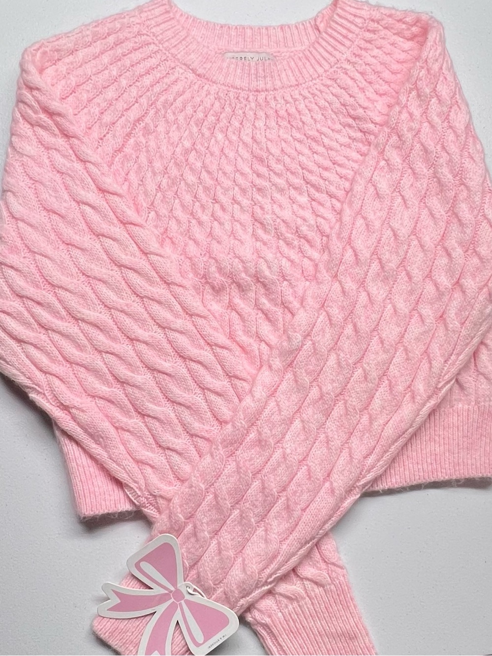 Sincerely Jules Pink Diamond Pattern Basket Weave Cable Knit Cropped Sweater SM